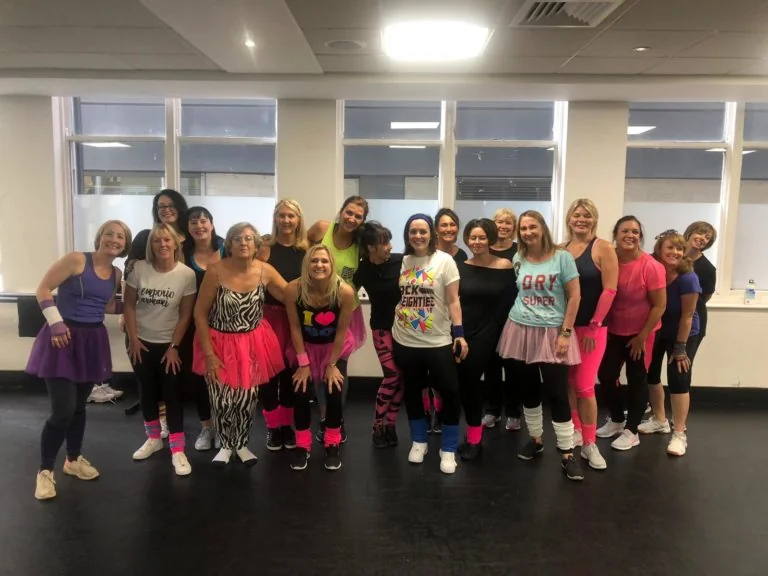 Flash Dance hen party dance class in Nottingham, group mid chair routine